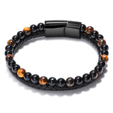 Volcanic Tiger Eye Beaded Natural Stone Bracelet Men's Cowhide Cord Bracelet