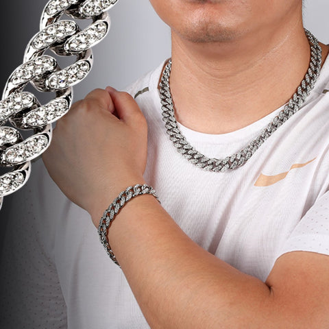 Alloy men's Cuban chain with full diamonds