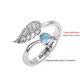 Heart Birthstone Custom Ring  Angel Wing Engraved Name Words S925 Silver Personalized Jewelry Rings for Women Birthday Gift