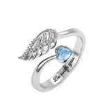 Heart Birthstone Custom Ring  Angel Wing Engraved Name Words S925 Silver Personalized Jewelry Rings for Women Birthday Gift