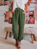 Bloomers Solid Color Cotton Linen Pants Ladies Pocket Drawstring Casual Pants