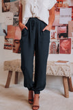 Bloomers Solid Color Cotton Linen Pants Ladies Pocket Drawstring Casual Pants