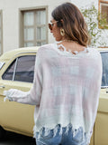 Distressed Checkered Knit Sweater for Women