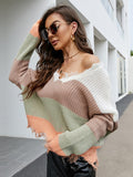 Distressed Checkered Knit Sweater for Women