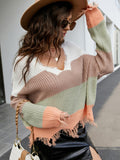 Distressed Checkered Knit Sweater for Women