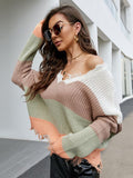 Distressed Checkered Knit Sweater for Women