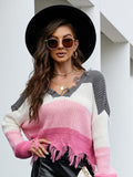 Distressed Checkered Knit Sweater for Women