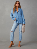 Casual lapel single-breasted long-sleeved denim shirt