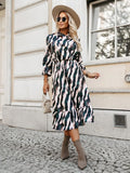 Bow Tie Waist Zebra Print Long Sleeve Dress