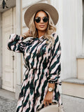 Bow Tie Waist Zebra Print Long Sleeve Dress