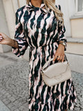 Bow Tie Waist Zebra Print Long Sleeve Dress