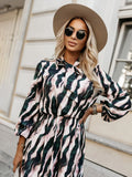 Bow Tie Waist Zebra Print Long Sleeve Dress