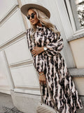 Bow Tie Waist Zebra Print Long Sleeve Dress