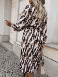 Bow Tie Waist Zebra Print Long Sleeve Dress